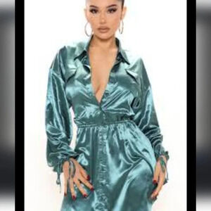 Fashion Nova "Angelina" satin shirt dress NWT